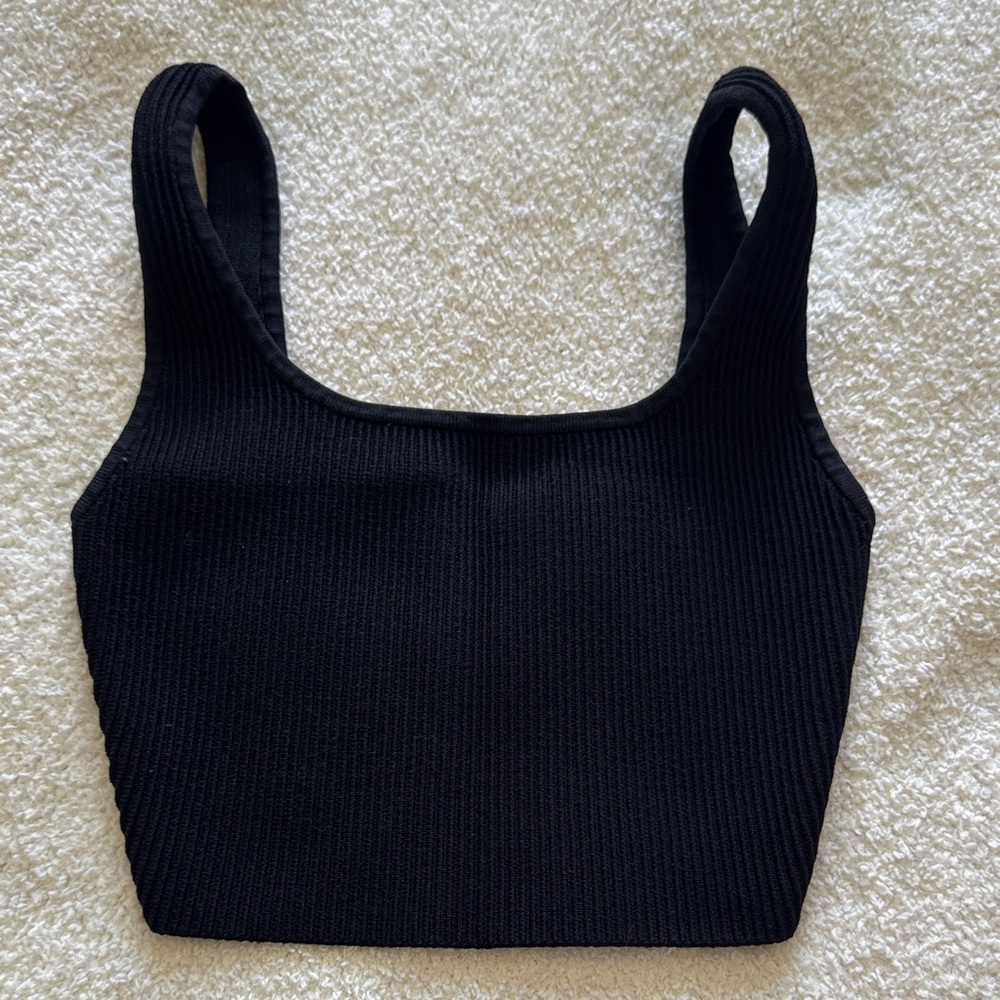 Babaton Black Ribbed Square Neck Women's Top